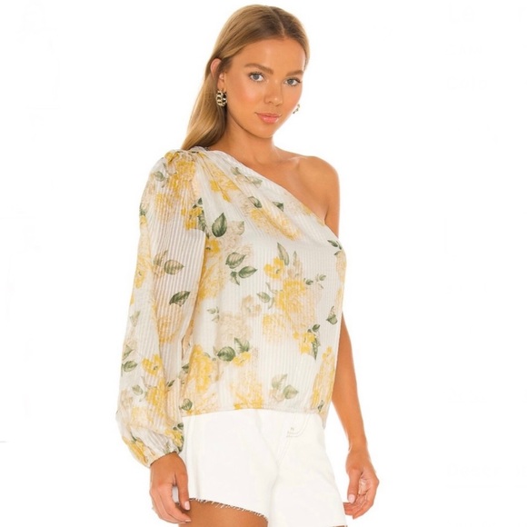NEW CAMI NYC REVOLVE YELLOW FLORAL PRINT ONE-SHOULDER TOP - Picture 4 of 9